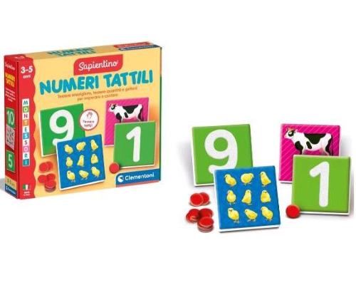 CLEMENTONI MONTESSORI SAPIENTINO NUMERI TATTILI CON 10 TESSERE SMERIGLIATE